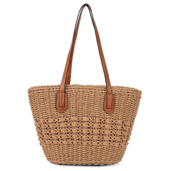 Straw Shoulder Bag Large Rattan Woven Totes Summer Travel Beach :'D - Picture 1 of 8